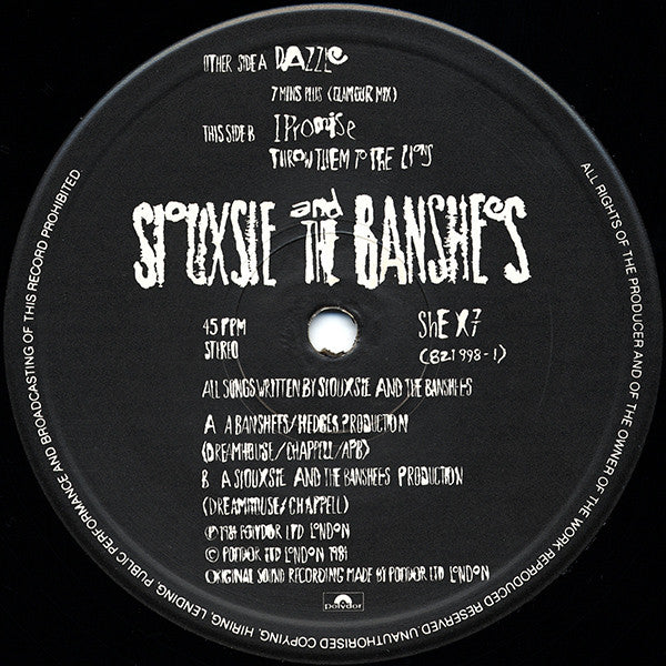 Siouxsie And The Banshees* – Dazzle (7 Mins Plus Glamour Mix)