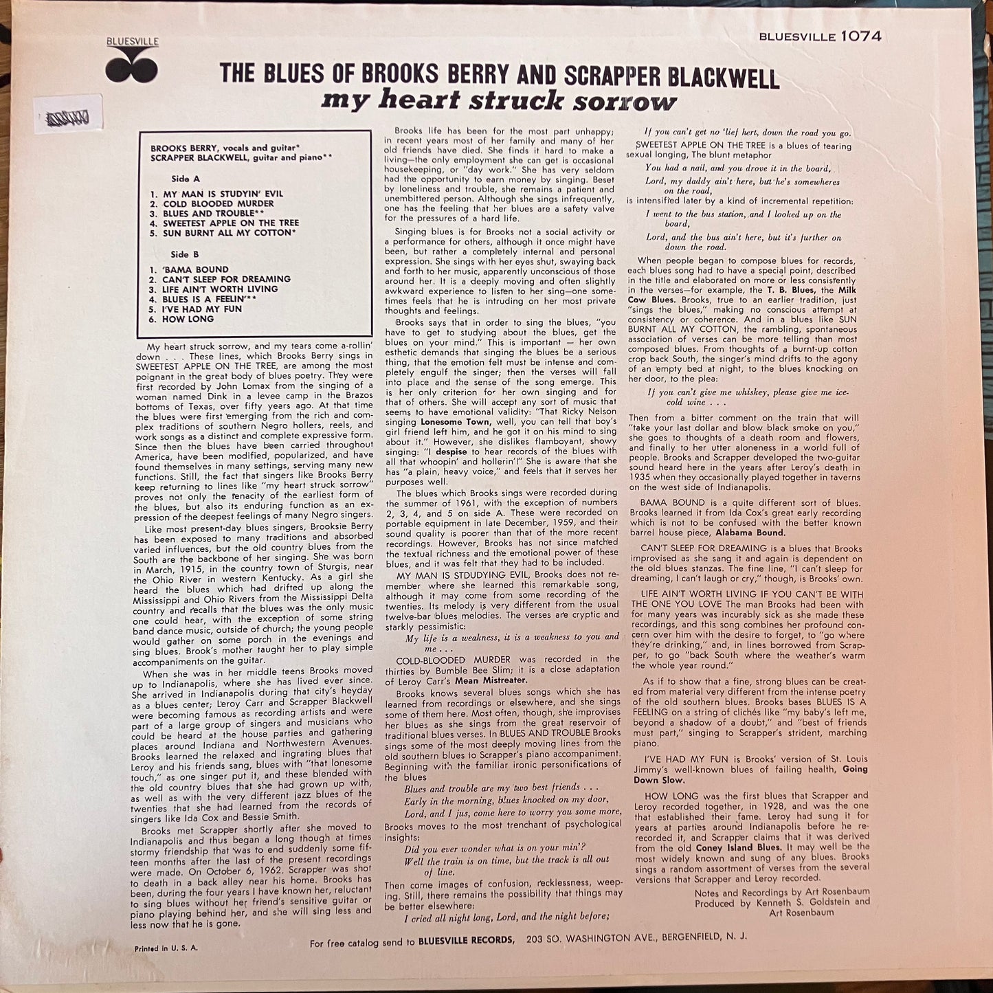 Brooks Berry & Scrapper Blackwell ‎– The Blues Of Brooks Berry And Scrapper Blackwell - My Heart Struck Sorrow