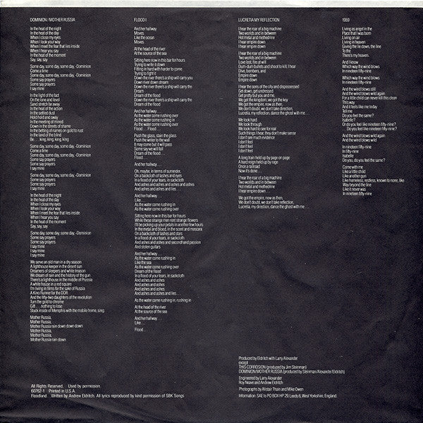 The Sisters Of Mercy ‎– Floodland (1987 Specialty Pressing)
